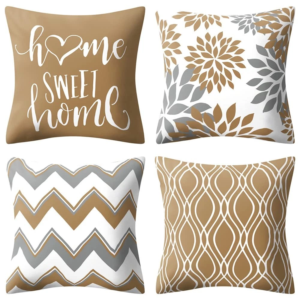 Drmstow Brown Pillow Covers 18x18 Set 18" x (Pack of 4), and Grey