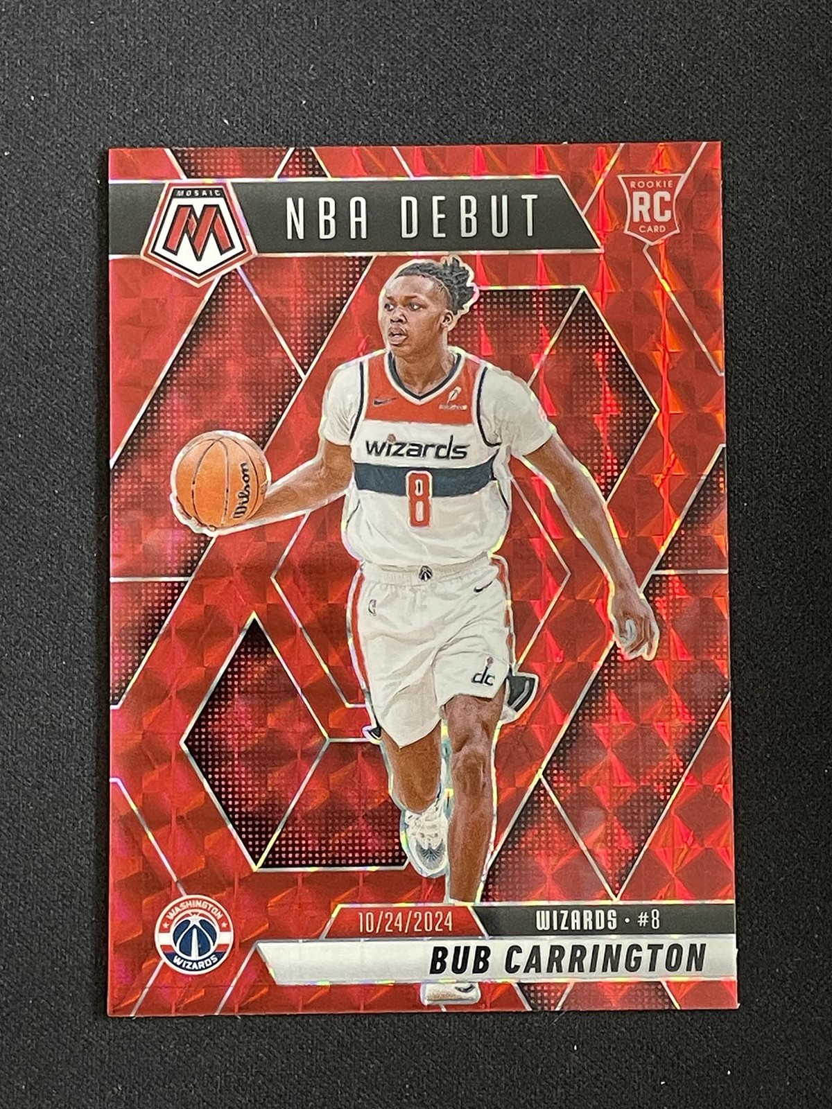 Bub Carrington 2024-25 Panini Mosaic NBA Debut Red Mosaic Prizm RC #259