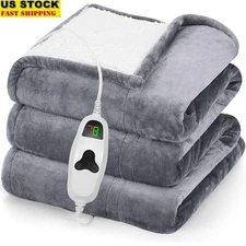 Cozy Electric Heated Blanket Flannel Sherpa W/ 10 Heat Settings Warm Gift New