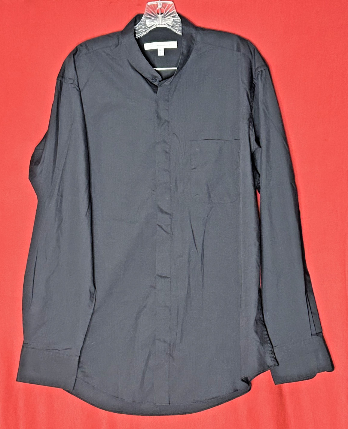 D'amante Men's Black Long Sleeve Dress Shirt Size 16-34/35 Large Single Needle