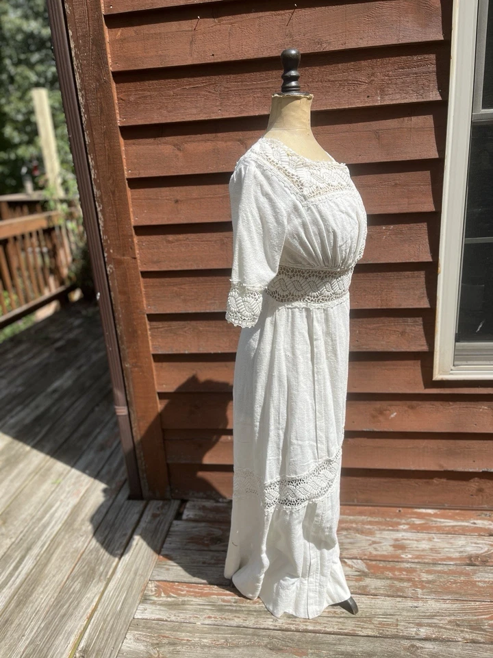 Edwardian Ladies Day Dress Antique Edwardian, Lace Openwork, 3/4 Sleeves - Image 2 of 4