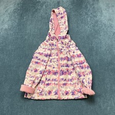 Snozu Softshell Jacket Girls M 10/12 Pink Printed Fleece Lined Hooded Full Zip
