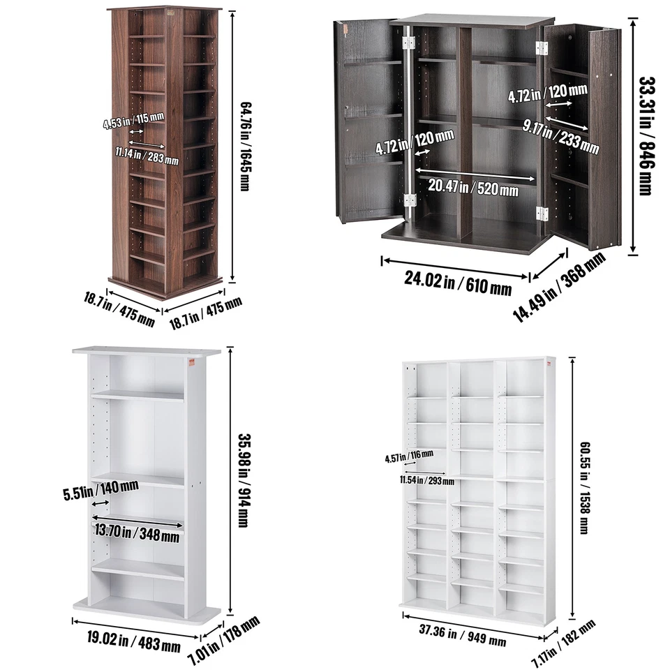 Uimoso Media Storage Cabinet 4-12 Layers Adjustable DVD Shelves 240-1080 CDs - Image 2 of 2