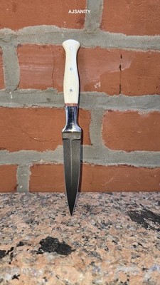 Handmade Forged Fixed Carbon Coating Iron Templar Double Edge Camel Bone Knife 