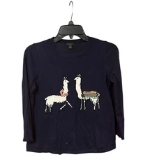 Ann Taylor Factory XS Navy Beaded Llama Alpaca Top 