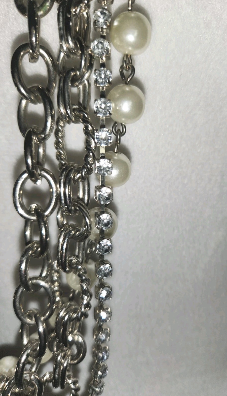 Statement Necklace Multistrand Silvertone Faux Pe… - image 5