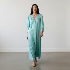Vassarette Turquoise Blue Lace Nylon Nightgown Robe - M/L
