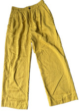 Reformation yellow Mason Wide-Leg Pleated High Rise Pants Tencel Sz 4 Bin-O