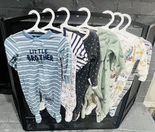 Lot of 7 boys infant baby size 0-3 Months one-piece outfit/pajamas pre-owned