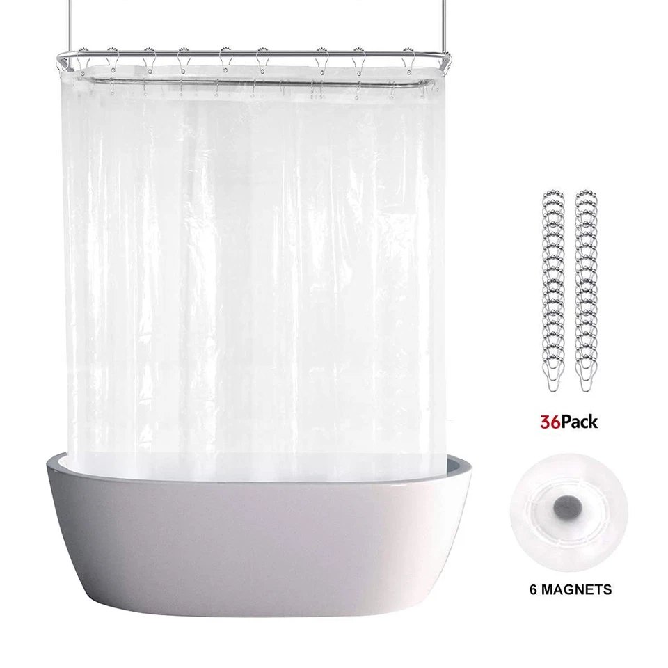 Cortina de ducha para bañera Clawfoot 180x70 pulgadas forro transparente toda deformación alrededor extra ancha... Foto 2 de 4