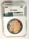 1888 Better Date  MS 66 + Beautiful Rainbow Toned Obverse Morgan Dollar PCI