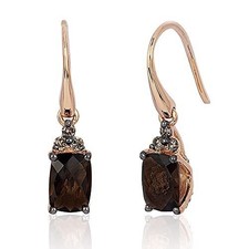 LeVian 14K Rose Gold Cushion Cut Smoky Quartz Chocolate Diamond Drop Earrings