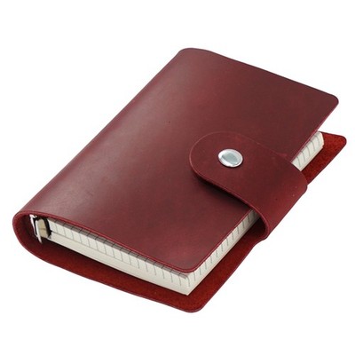 A8 Genuine Leather Journal, Red Handmade Leather Cover Pocket Size Binder Pla...