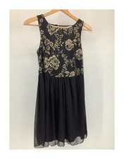 Black Floral Lace Dress Uk 10 32.5in 15in Pit to Pit Contrast Lining Polyester