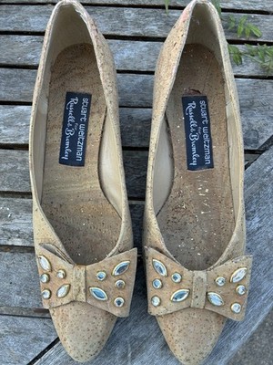 Stuart Weitzman Vintage 80er Russell Bromley Kork Keilabsatz Edelstein Schuhe 6