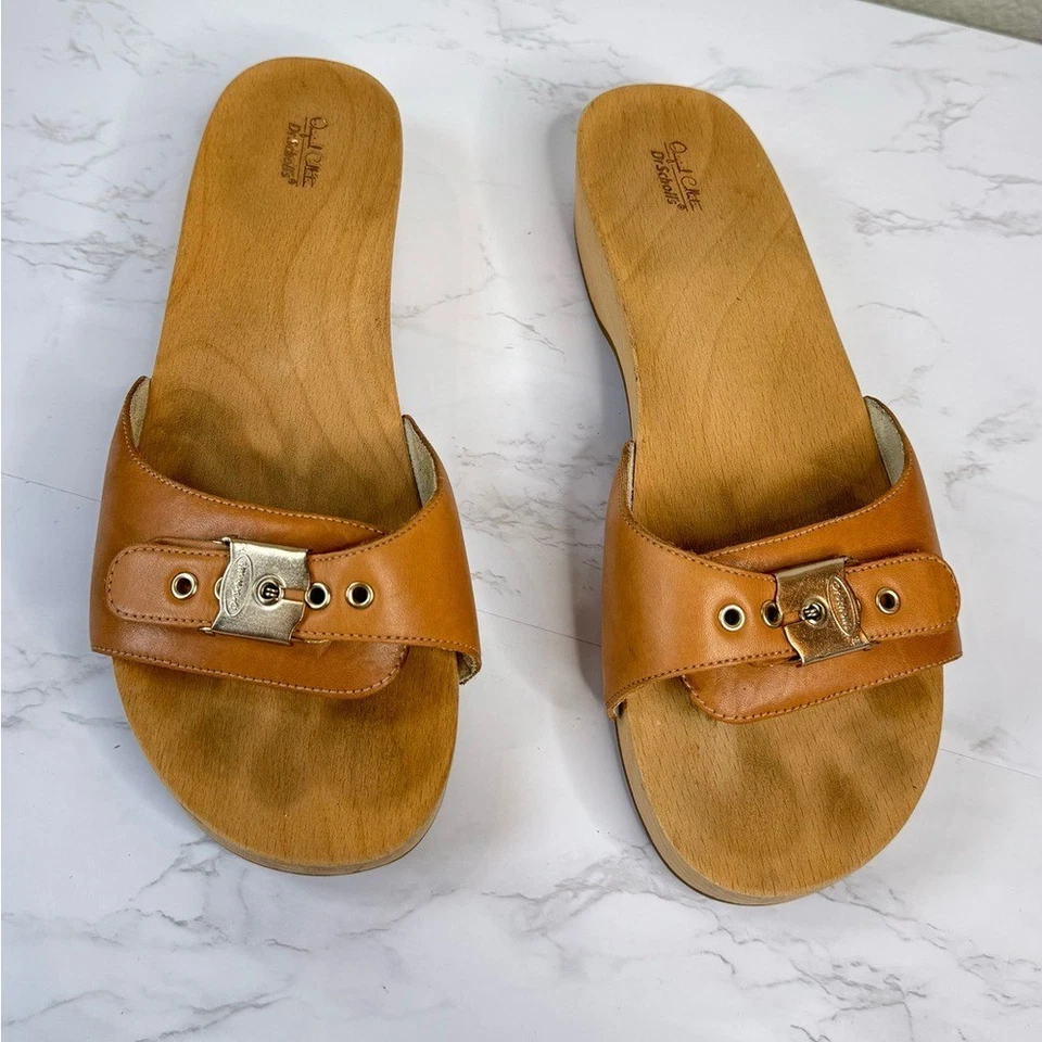 Zueco con hebilla vintage talla superior de cuero mula deslizable madera original Dr. Scholl's Foto 2 de 4