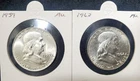 1959 & 1962  Franklin Half Dollar Coins, 90% silver (priced under spot)