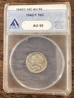 1942/1 10c Mercury Dime Philadelphia Overdate Variety ANACS AU55 Free Shipping