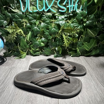 OluKai Hokua Sandals Mens Size 9 Shoes Slip On Thong Flip Flop Beach Dark Brown