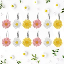 12Pcs Spring Shower Curtain Hooks 4 Colors Daisy Flower Rings Floral