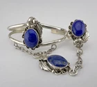 Vintage Navajo Sterling Silver Lapis Lazuli Slave Cuff Bracelet & Ring 33.9g
