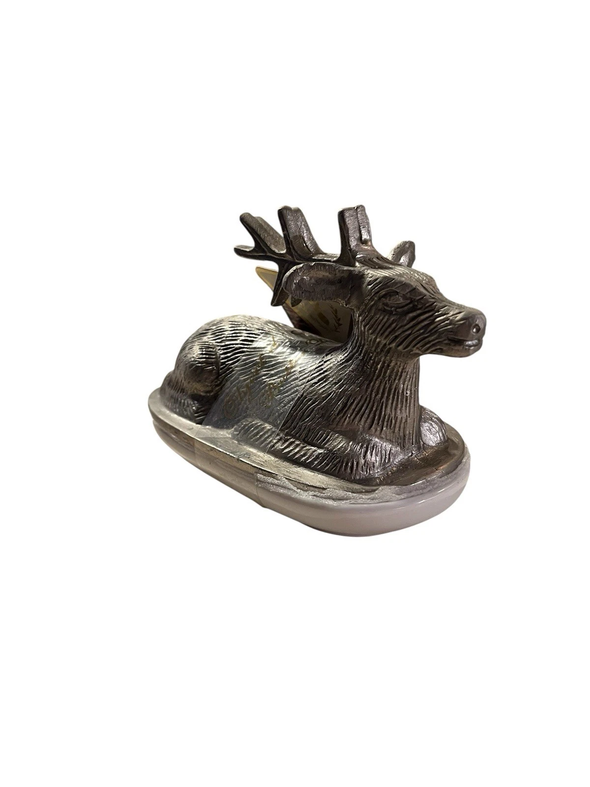 Butter Dish Made In India Detailed Deer Figure On A White Ceramic Base