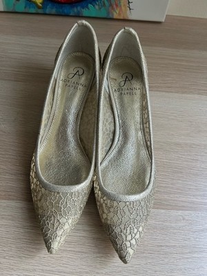 Adrianna Papell LOIS-LC Kitten Heels Blush Valencia 8M Pointed Lace Prom