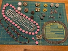costume jewelry lot vintage pink carved beads Austria Leru earrings disco ball