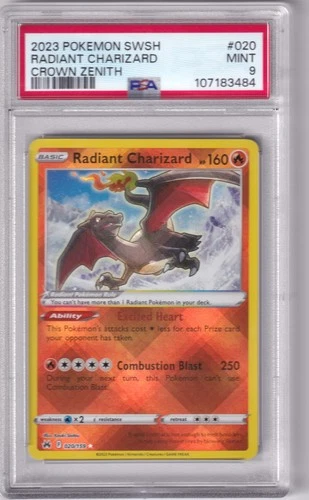 2023 POKEMON SWORD & SHIELD CROWN ZENITH #020 RADIANT CHARIZARD PSA 9