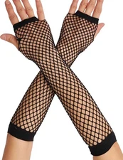 Mesh Fishnet Long Gloves Mesh Fish Net Arm Sleeves 80s Party Cosplay Costume