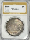 1881-S Morgan Silver Dollar $1 MS PGA 65+ San Francisco 90% One US Coin