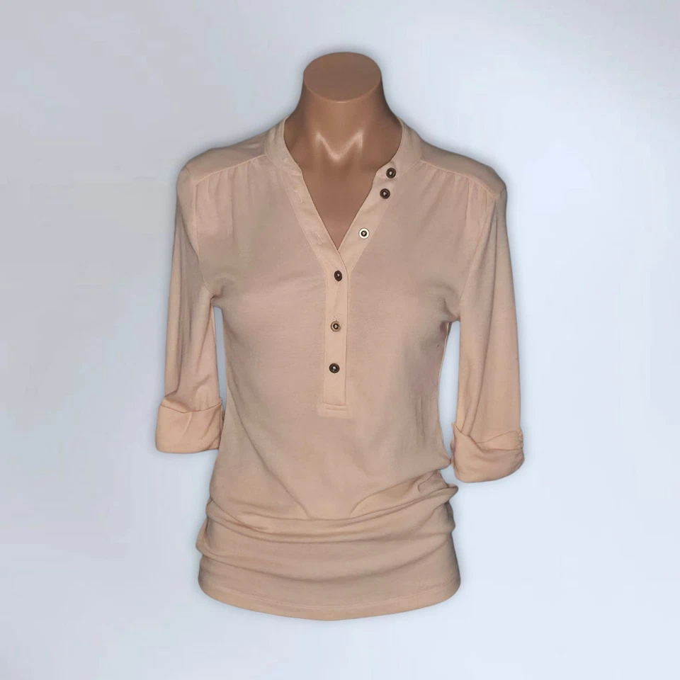 VS Tee Shop Henley Tops Conjunto de 2 LOTE (Beige y Borgoña) Talla Mediana Manga 3/4 Foto 3 de 4