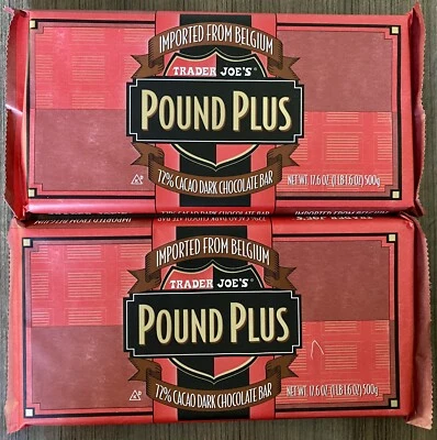 2 X Trader Joe's Pound Belgium 72% Dark Chocolate Bars 17.6 oz/1 lb Exp 01/2027