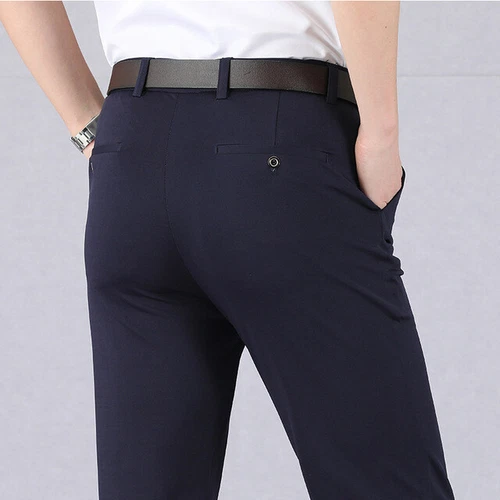 Mens Formal High Waist Stretch Dress Suit Business Trousers Classic Long Pants - Picture 7 of 13