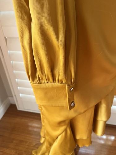 ELLE ZEITOUNE "Angelina" satin look asymmetrical frill hem - size 12 - saffron - Picture 7 of 12