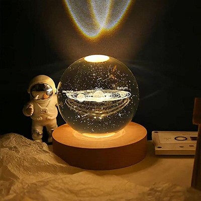 6cm 3d Crystal Ball Crystal Planet Night Light Laser Engraved Solar System Globe