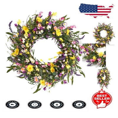Durable 24 Inch Lavender and Daisy Wreath - Elegant Spring Front Door Decor