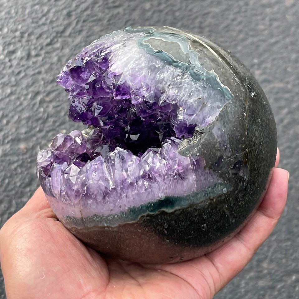 4.02LB Natural Amethyst geode quartz ball crystal Start smiling sphere ...