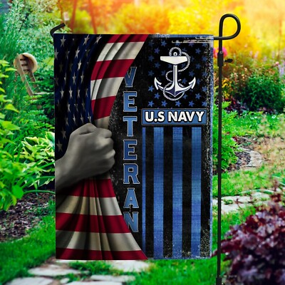 US Navy Veteran Hand Pulling American Flag Outdoor House Flag   Navy Decor