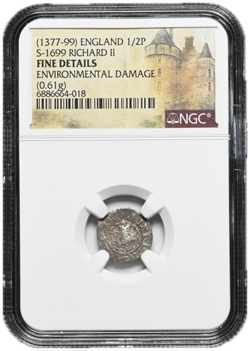 ENGLAND. Richard II. 1377-1399. Hammered Silver Halfpenny, S-1699, NGC F Detail