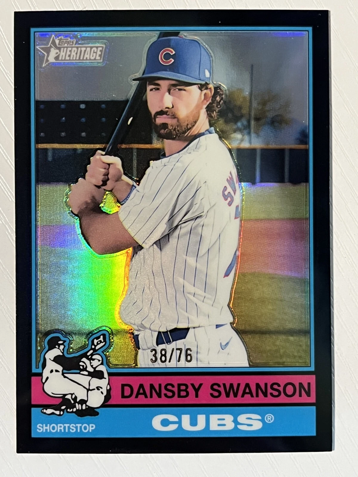 Dansby Swanson 2025 Topps Heritage Chrome Black Refractor 38/76 Chicago Cubs