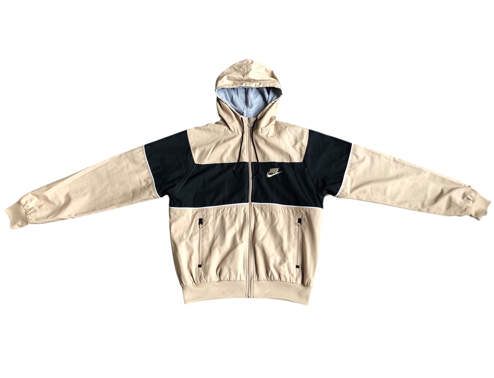 SACAI X NIKE Giacca da pista vintage Nike con cappuccio uomo S 36 38 beige nero Y2K 00s etichetta argento