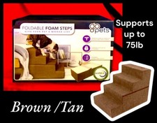 Go Pets Foldable Foam Steps :Non Slip,supports 75lb,Machine Wash,BROWN dog, Cat 