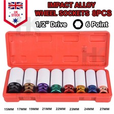 8Pcs Alloy Wheel Nut Socket Thin Wall Deep Impact Socket Set 1/2"drive 15-27mm