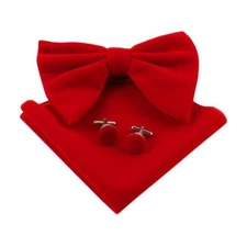 Lovacely Mens Oversized Velvet Bow Tie Vintage Tuxedo Big Bowtie and Pocket S...