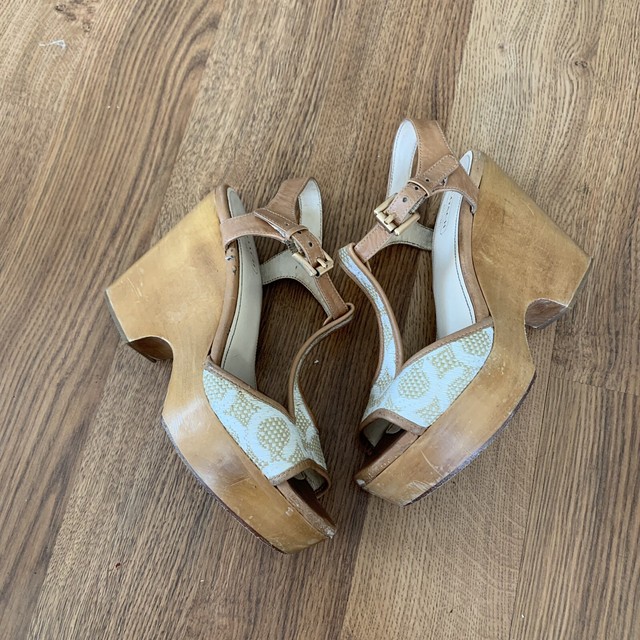 Coach Wooden Wedge chunky Nelly Heel Sandals Size 7B | eBay