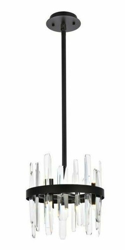 Crystal Pendant 6 Light Black Kitchen Island Bathroom Dining Room Fixture 12 in