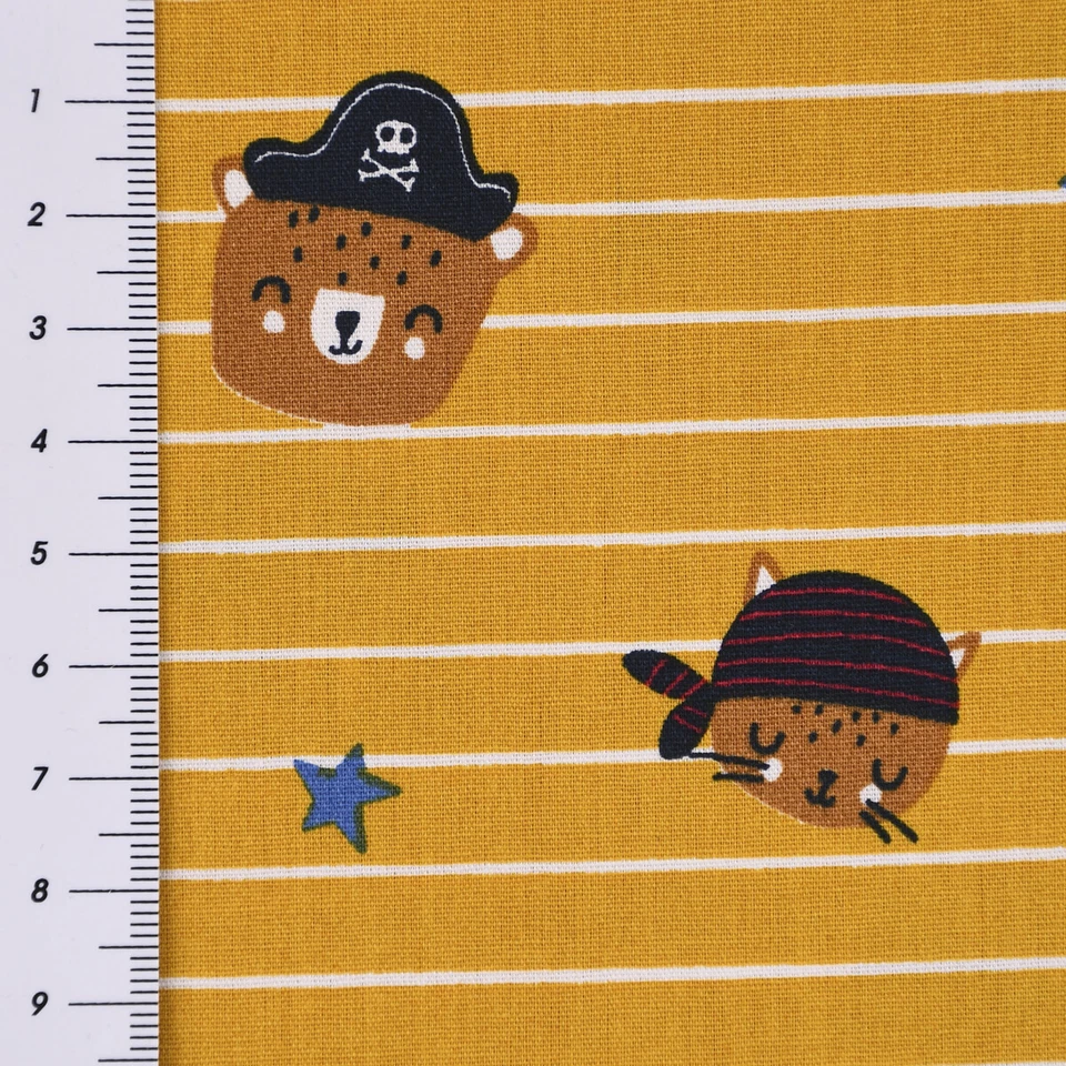 Baumwollstoff Popeline Streifen Pirat Hase Bär ocker braun blau 1,45m Breite - Bild 3 von 4