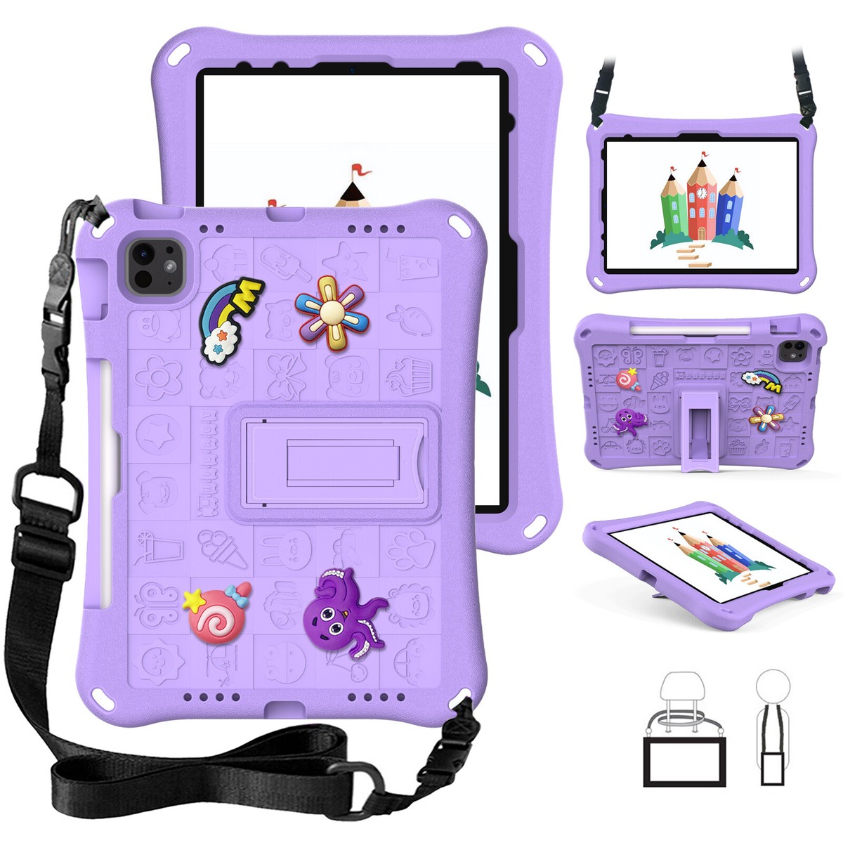 Crossbody Cute Kids Case Stand Rugged Cover For iPad Air 2024/iPad