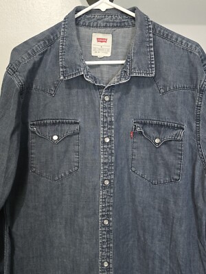 Levis Pearl Snap Denim Shirt Mens XL Cowboy Long Sleeve Button Up
